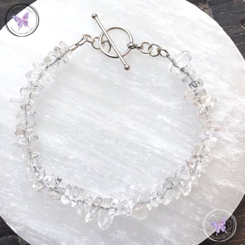 Clear Quartz Chip Healing Bracelet With Silver Toggle Clasp